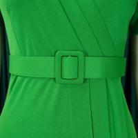 Vestido Elegante Para Oficina Para Mujer Con Cuello En V Manga Corta Cinturón Ajustado Recto Midi Formal Ropa De Negocios Para Mujer - details 7