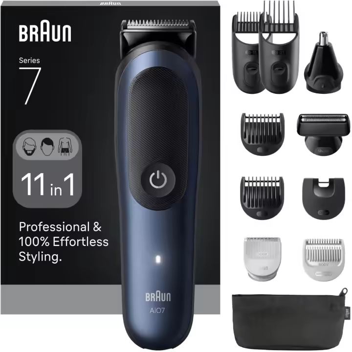 Braun Series 7 MGK7421 recortadora todo en uno, Kit 10 en1 para afeitado masculino, recorte de barba, depilación masculina, corte de pelo, nariz, orejas, lámina ultraafilada, base de carga, estuche, resistente al agua, recargable - 1