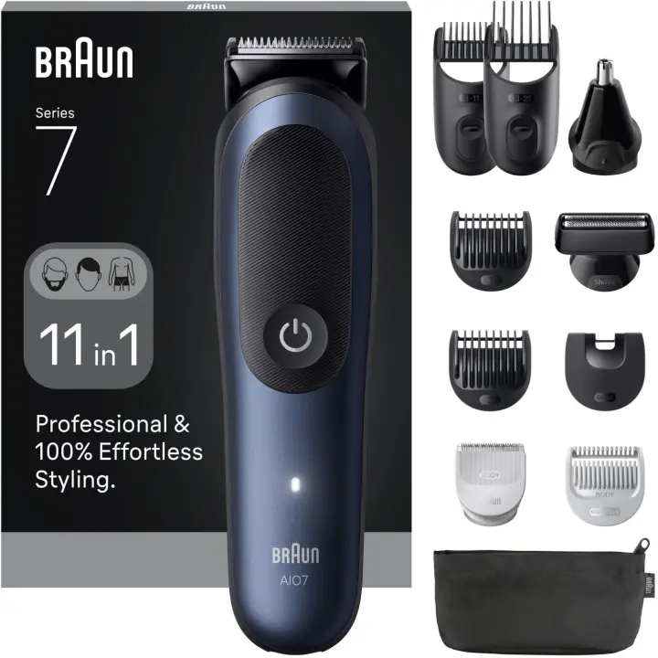 Braun Series 7 MGK7421 recortadora todo en uno, Kit 10 en1 para afeitado masculino, recorte de barba, depilación masculina, corte de pelo, nariz, orejas, lámina ultraafilada, base de carga, estuche, resistente al agua, recargable - 1