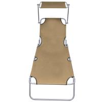 vidaXL Tumbona plegable con capota acero y tela Gris, Taupé, Azul Sillas de Exterior Ideal para jardín, playa, piscina, terraza Tumbona Piscina Tumbonas Playa Tumbonas Jardín Exterior - details 1