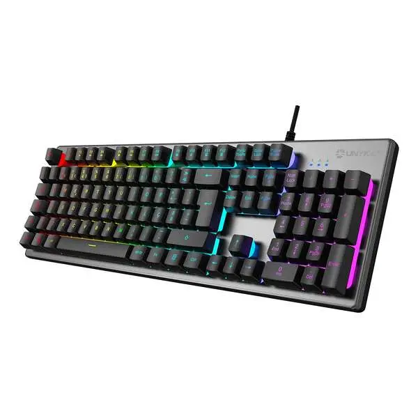 Unykach nova k244 teclado gaming usb (portugues) - iluminacion rgb ajustable - 105 teclas - cable de 1.60m - color gris/negro - 1