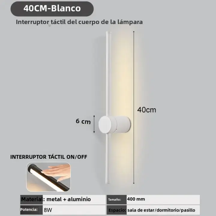 Lámpara De Pared LED Táctil Dimmable Para Pasillo Dormitorio Rotación 360° Luz De Interiores Farol De Pared Iluminación Doméstica Moderna Metal Negro Blanco - 1