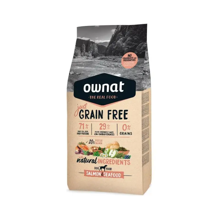 OWNAT JUST GRAIN FREE SALMÓN Y MARISCOS PIENSO PARA PERROS 14KG - 1