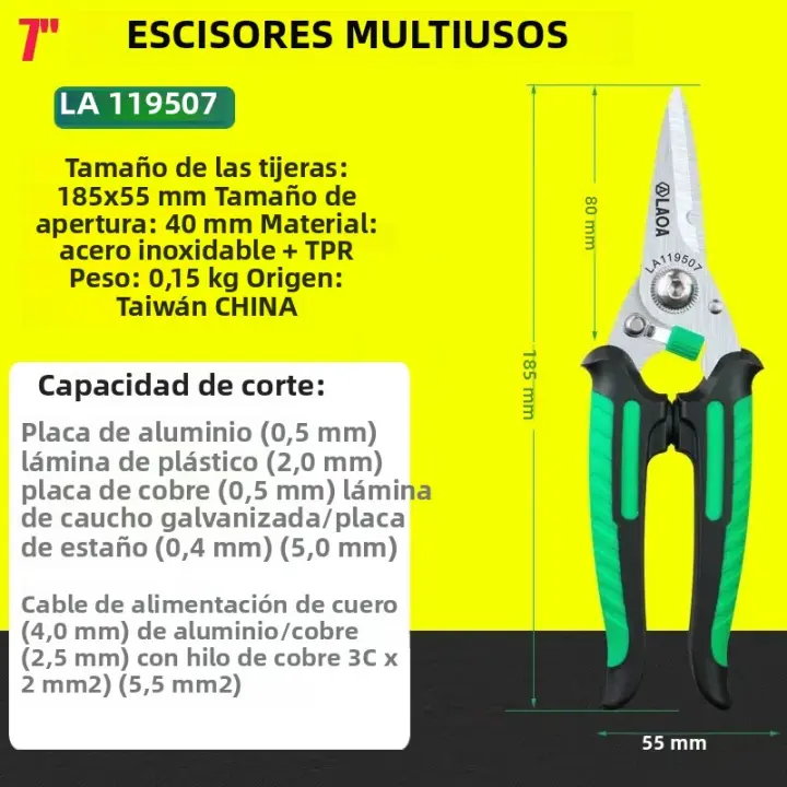 Tijeras Multifuncionales De Acero Inoxidable LAOA Con Bloqueo De Seguridad Herramienta De Desnudo Para Electricianas Y Uso Doméstico - 1