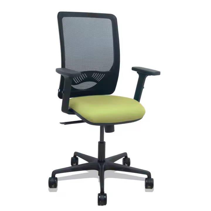 Silla Zulema sincro malla negra asiento bali verde oliva brazos 2D ruedas 65mm - 1