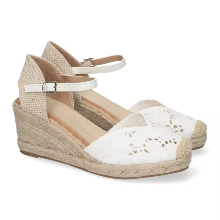PuntoSalao Sandalias de cuña en yute cómoda bordada color blanco JNS-5Q35 - 1