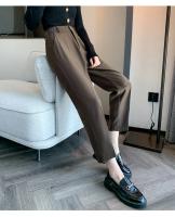 Pantalones De Trabajo Mujer Estilo Casual Cintura Alta Botones Talla Grande Color Caqui Largo Hasta El Tobillo Trasero Ancho - details 66