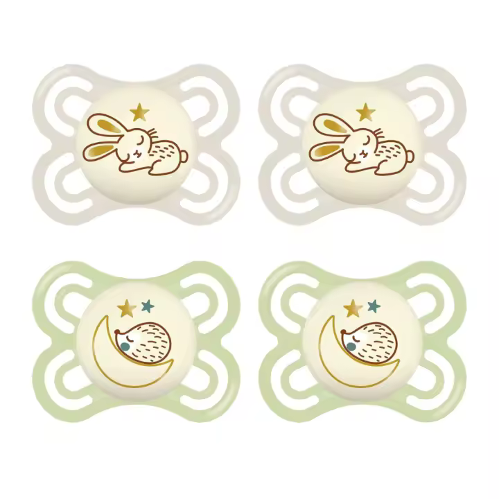 MAM Pack de 4 Chupetes Perfect Night 2-6 Meses, Silicona,Brilla en la oscuridad, Autoesterilizable - 1
