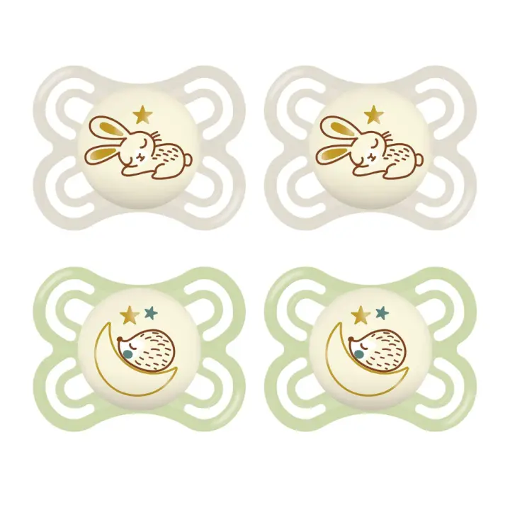 MAM Pack de 4 Chupetes Perfect Night 2-6 Meses, Silicona,Brilla en la oscuridad, Autoesterilizable - 1