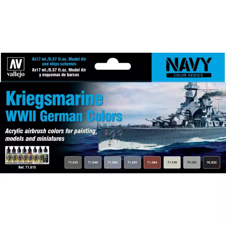 VALLEJO 71615 EMBALAJE 8 COLORES PARA BUQUES ALEMANES SETTING WAR MUNDIAL WWII 17 ML - 1