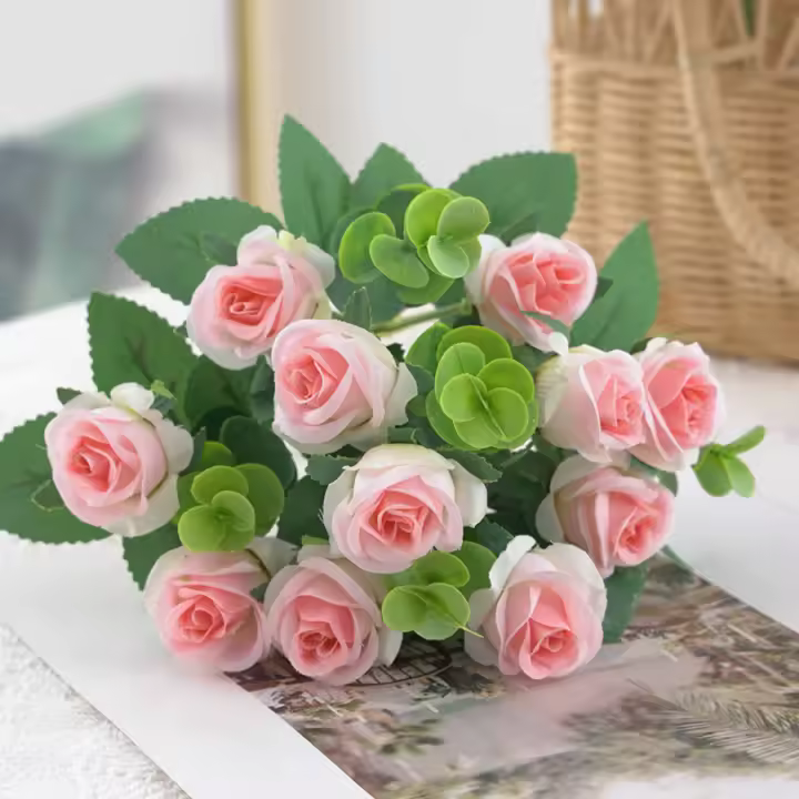 Vaso De Flores Artificiales Para Decoración De Hogar Jardín Exterior Navidad Rosas Silken Eucalipto Hojas Plantas Falsas Para Bodas Y Fiestas - 1