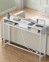 Mesa de consola delgada con multienchufe integrado, sofá con 2 compartimentos y carga oculta, ahorro de espacio, disponible en gris ahumado, blanco nube y marrón rústico, 25x120x81,1 cm - details 1