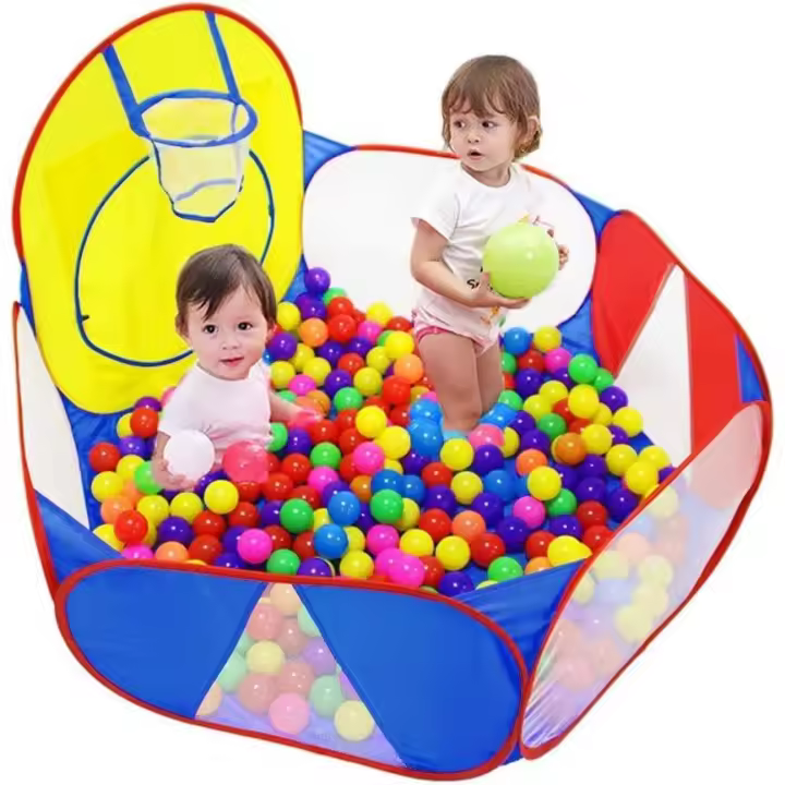 Piscina de bolas para niños, carpa de bolas emergente grande para niños pequeños, casa de juegos, parque infantil para gatear con aro de baloncesto y bolsa de almacenamiento con cremallera, 4 pies - 1