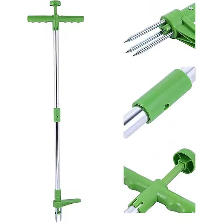 Weed Puller and Telescopic Rotating Vertical Weeder Root Removal Tool with Steel Handle and 3 Claws, Manual Garden Weeder - 1