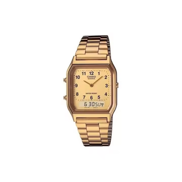Casio AQ-230GA-9BMQ Reloj Híbrido Análogo-Digital para Hombre, Elegante Diseño Dorado, Hora Dual y Cronómetro Multifunción - 1