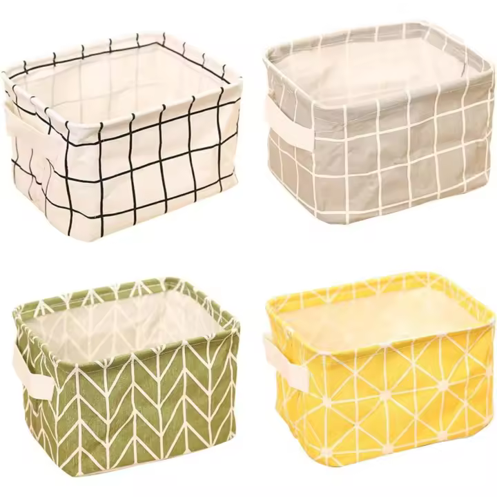Caja de almacenamiento plegable, almacenamiento ordenado de escritorio de tela de lino - 1
