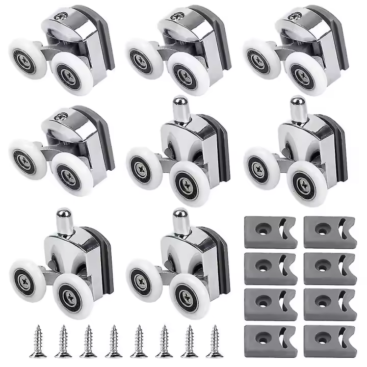 Curved Shower Door Rollers, 8Pcs Shower Glass Door Rollers, Replacement Shower Door Wheels, for Curved Bathroom - 1