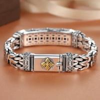 Pulsera De Hombre Estilo Chino Retro Hipster En Color Plata Joyería De Moda Creativa Y Personalizada Con Patrón Sencillo Accesorios De Cadena - details 1