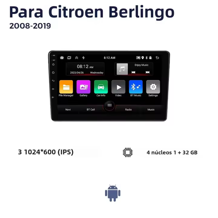 Radio De Coche Con Wireless Carplay Android Auto Para Citroen Berlingo B9 Peugeot Partner 2008-2019 Navegación GPS WiFi FM RDS Con Soporte Para Control Del Volante - 1