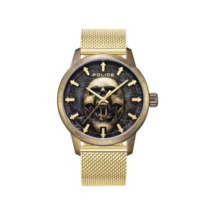 Police Watches Reloj Hombre Raho Skull Black Dial Ipg Mesh 3h Acero 5 Atm - 1