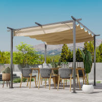 Pérgola de exterior Cenador 3x3 m impermeable, Cenador para el hogar al Aire Libre, viaje al Aire Libre con claraboya y Protección UV para Jardín y Terraza, Aluminio beige - details 0