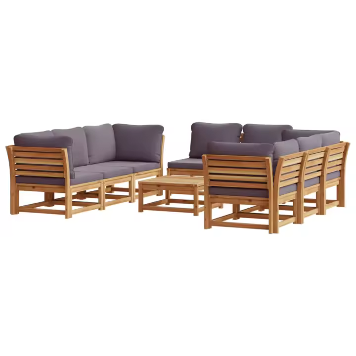Juego de muebles Jardín 9 pzas con bolsillos Madera maciza Acacia - 1