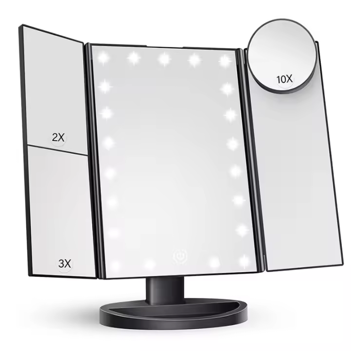 Espejo De Maquillaje Plegable Con Pantalla Táctil LED Y Soporte Ajustable Recargable Por USB Magnificación 1x/2x/3x Ilumina Tu Belleza - 1