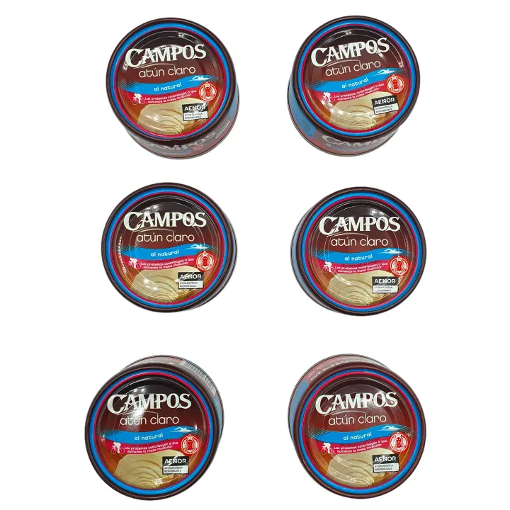 Atun Claro al Natural Campos. 3 o 6 Latas de 160 gramos. Atun Campos Al Natural. Atun Claro de Pesca Responsable - 1