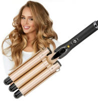 Rizador De Pelo Eléctrico Ajustable En Temperatura Con 3 Tubos Egg Roll Triple Barrel Wanda Para Estilo De Ondas Y Rizos Cerámica Tourmalina - details 0