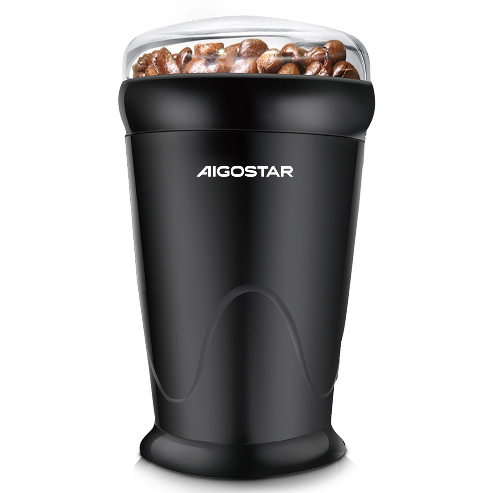 AIGOSTAR Molinillo de Café Eléctrico, Capacidad 60gr con Cepillo para Limpieza, Tapa Transparente,Cuchillas Acero Inoxidable (200W)