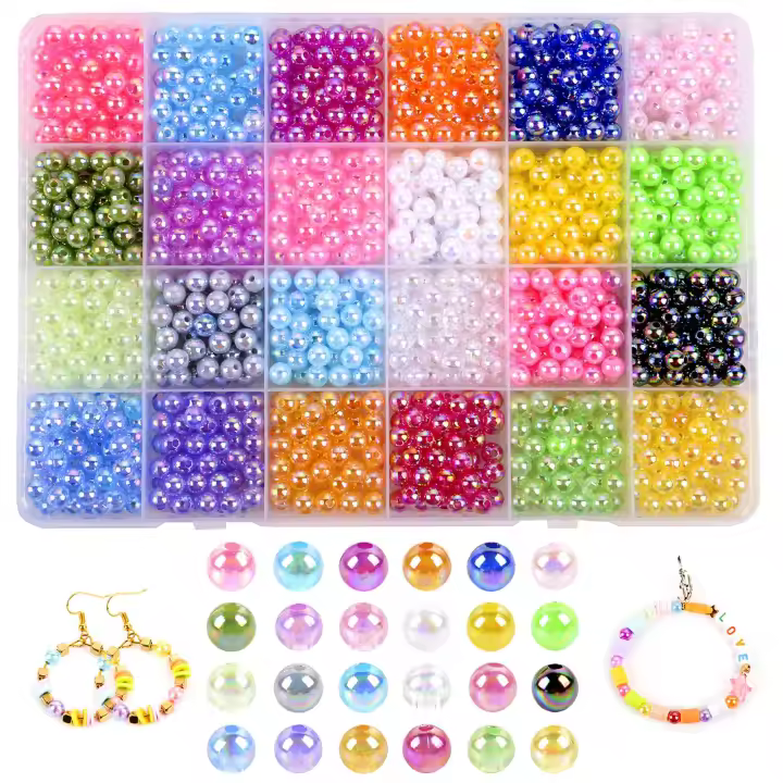 1200Pcs Perlas De 7mm En 24 Colores Multicolor Cuentas De Espaciador Sueltas Para Fabricación De Joyas Pulseras Collares Accesorios - 1