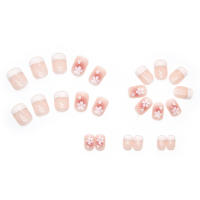 24pcs/set Uñas Postizas Cortas De Acrílico Estilo Francés Con Diseño De Flores Y Mariposas Para La Temporada De Primavera Y Verano Artículos De Belleza Para Uñas - details 50