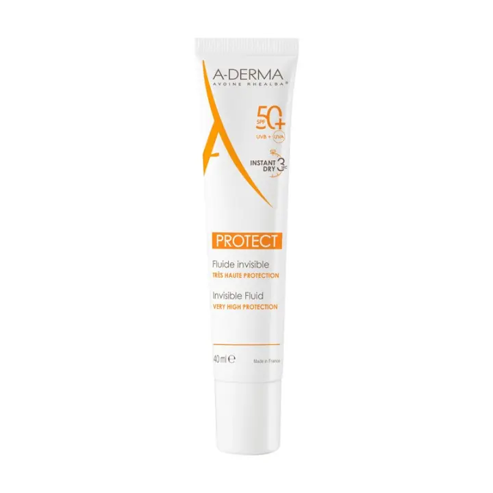 A-Derma Protect Fluido Invisible SPF 50+ 40 Ml para Piel Mixta y Grasa con Secado Rápido y Filtros Ecoresponsables - 1