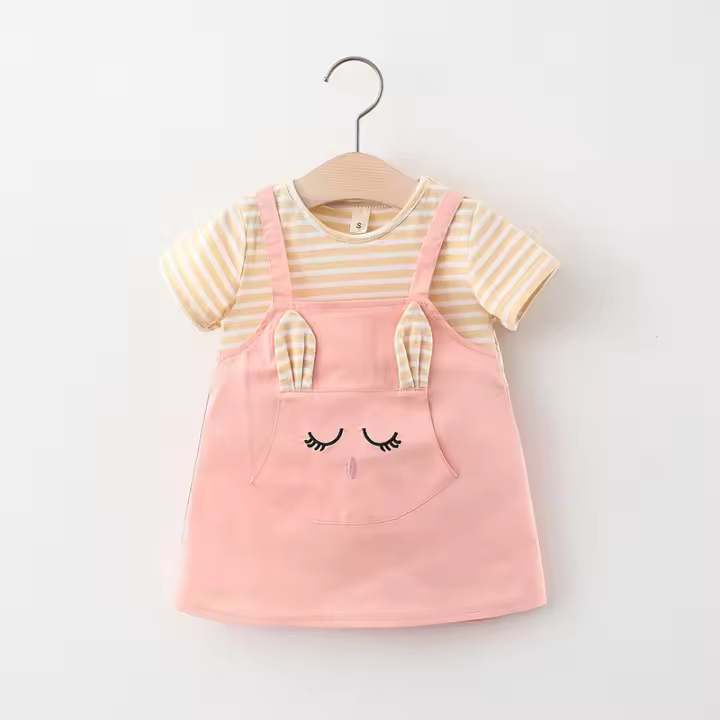 Vestido De Verano Para Bebés Con Gato De Dibujos Animados Estilo Princesa De Manga Corta A-Línea Para Niñas De 0 A 3 Años Ropa Infantil Casual - 1
