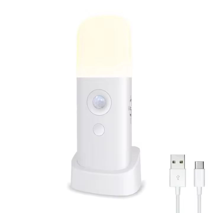 Luz con sensor de movimiento, luz LED recargable con sensor de movimiento con cable USB, luz de pared inalámbrica con encendido/apagado automático - 1