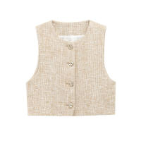 Conjunto De Vestido Y Shorts Asimétricos Para Mujer UNIZERA2025 Tweed Sin Mangas Cierre De Botones Con Cinturón Estilo Oficina Lady Verano - details 2