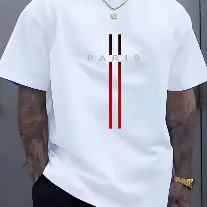 Camiseta De Algodón Puro Para Hombres Y Mujeres Estilo Casual Con Patrón De Letras De París Manga Corta Cuello Redondo Top De Fitness Transpirable Ligera Secado Rápido Protección Solar - 1