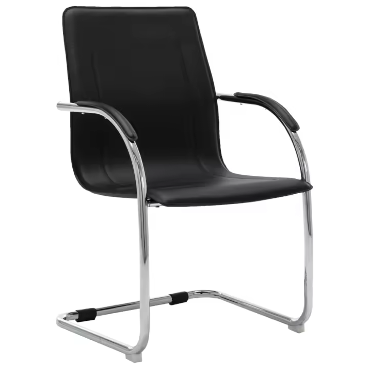 vidaXL Silla de oficina voladiza de cuero sintético negra en color Negro/Blanco | cómodas modernas ergonómicas para comedor cocina salón hogar - 1