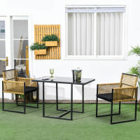 Outsunny Conjunto de Mesa y Sillas de Jardín Exterior Juego de 3 Piezas Sillas con Respaldo Plegable y Cojines y Mesa de Cristal Diseño Anidado para Terraza Patio Natural y Negro - details 1
