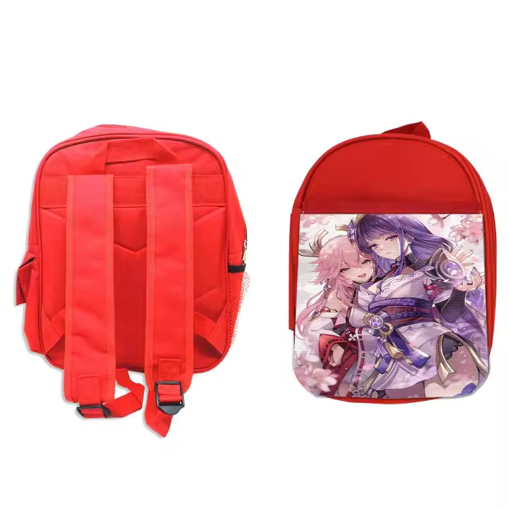 PACK MOCHILA ROJA Y ESTUCHE genshin impact shogun raiden ei yae miko school material kitsune ecchi anime - 1