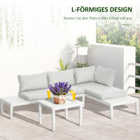Juego de 3 muebles de Jardín en forma de L con Mesa Auxiliar y juguetes, Aluminio Blanco CREAM Para Balcón y Terraza - details 3