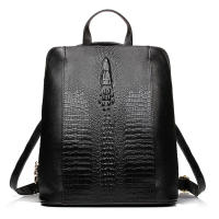 Mochila De Cuero Genuino 100% Zency Para Mujer Con Patrón De Cocodrilo Bolso De Viaje Y Escolar Con Cierre De Cremallera Bolsillos Internos Y Externos Mochila De Moda - details 0