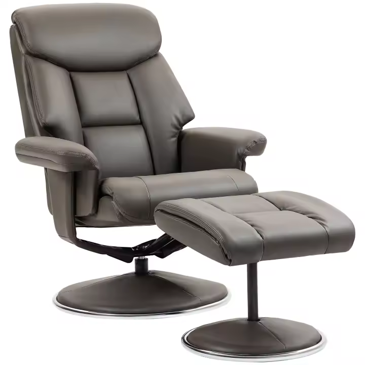 HOMCOM sillón relax con taburete, sillón de televisión con función reclinable, función basculante, sillón de TV con respaldo alto para dormitorio, sala de estar, cuero sintético, gris - 1
