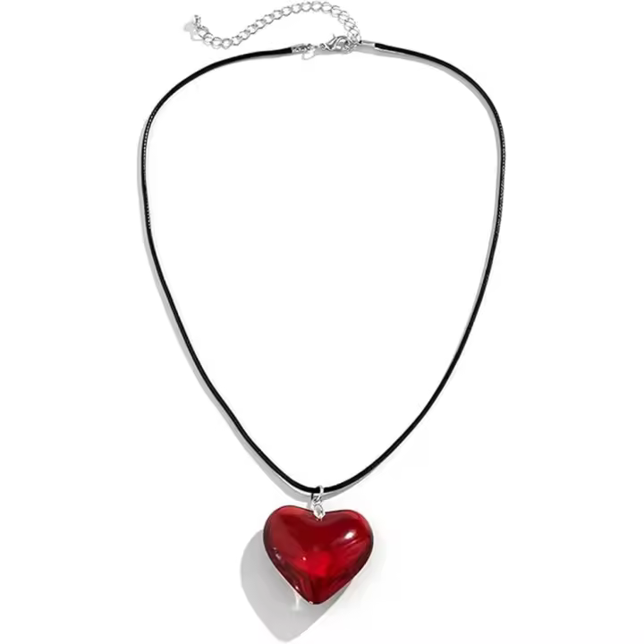 Collar de amor rojo con colgante de cristal en forma de corazón, cadena de clavícula de moda. - 1