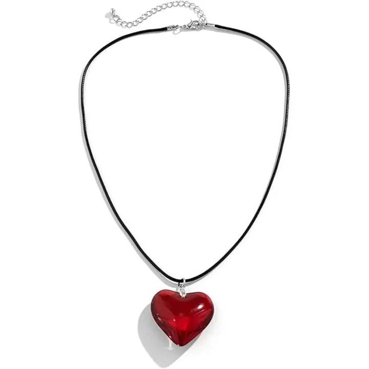 Collar de amor rojo con colgante de cristal en forma de corazón, cadena de clavícula de moda. - 1