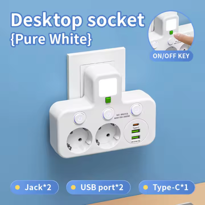 Adaptador de red UE AC enchufe de la tira de alimentación con protector de sobrecarga - 1