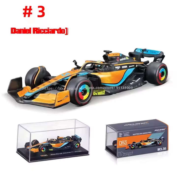 Bburago 1:43 Coche De Juguete De Aleación Modelo F1 McLaren MCL36 2022 Lando Norris #4 Daniel Ricciardo #3 Diecast Coche De Colección Sin Batería Para Mayores De 14 Años - 1