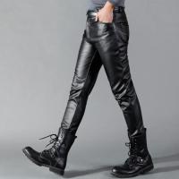 Pantalones De Cuero Para Hombre Corte Fino Ajustado Elasticidad Moda Pantalones De Motociclista Para Noche Club Fiesta Y Danza - details 2