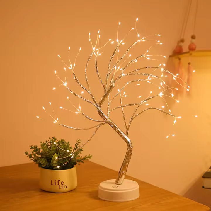 Lámpara De Bonsái Nocturna LED 36/108 Luces Para Mesa Con Interruptor Táctil Cable De Cobre Luz De Mesa Para Dormitorio Decoración De Navidad En Casa - 1