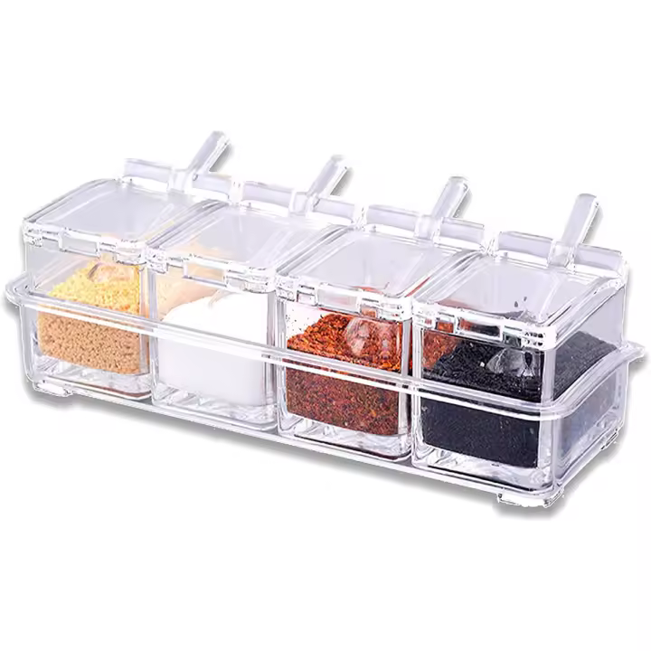 Caja De Condimentos Transparente Con Cuchara Almacenamiento De Especias Organizador De Cocina Para Pimienta Y Especias Tamaño 23.5x9.5x8.5cm - 1